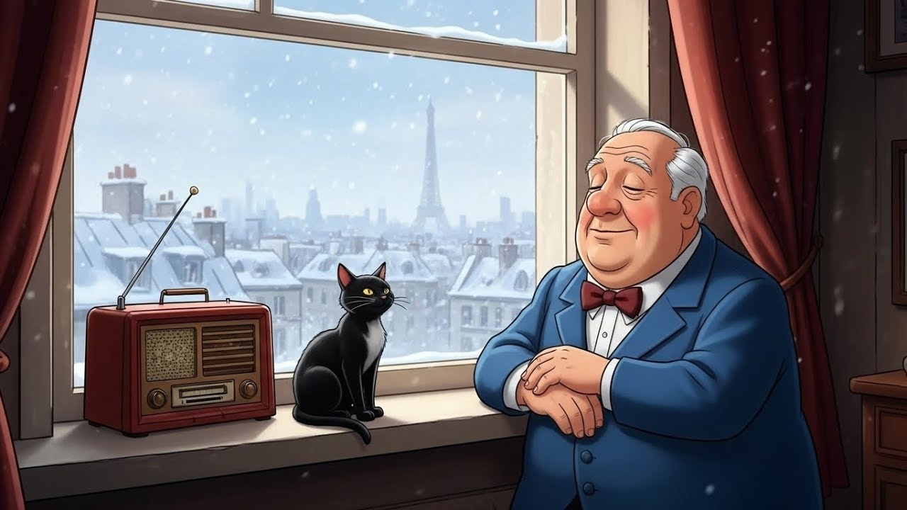 Oldies Playing in Another Room ~ A Snowy Paris Window, Morning Jazz & The First Flakes ❄️🗼