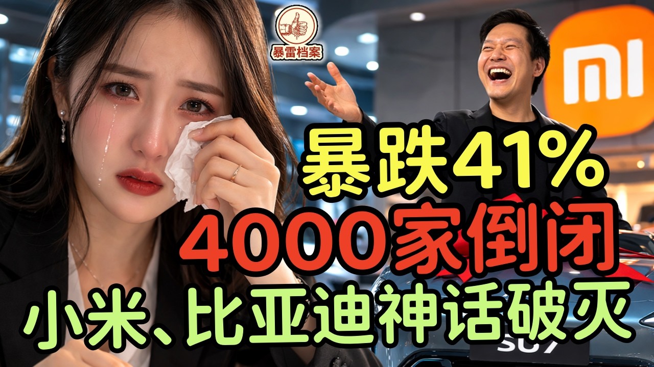 新能源“全球第一”直接腰斩，月销腰斩41%、4000家经销商倒闭、青年失业率16.5%，小米，10天1万公里？新能源营销神话破灭。