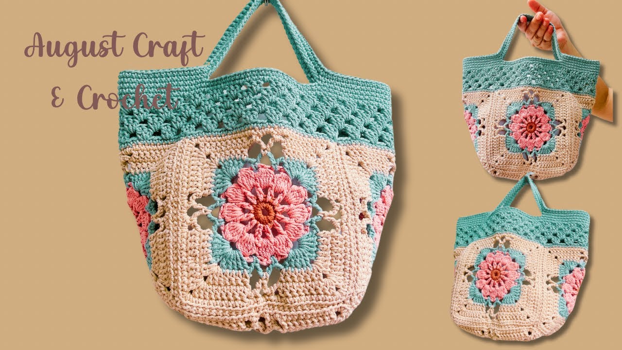 How to Granny square Crochet hand bag step by step. Crochet bag by August Craft & Crochet.