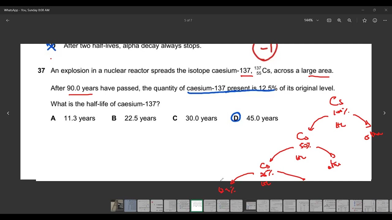 IGCSE Physics Topic: Half life MCQS, student inquiries.