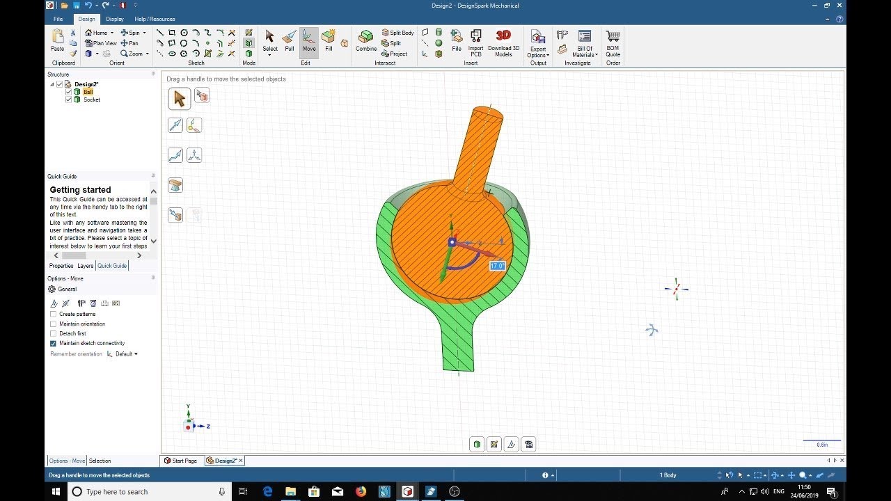 Making a ball & socket joint in DesignSpark Mechanical