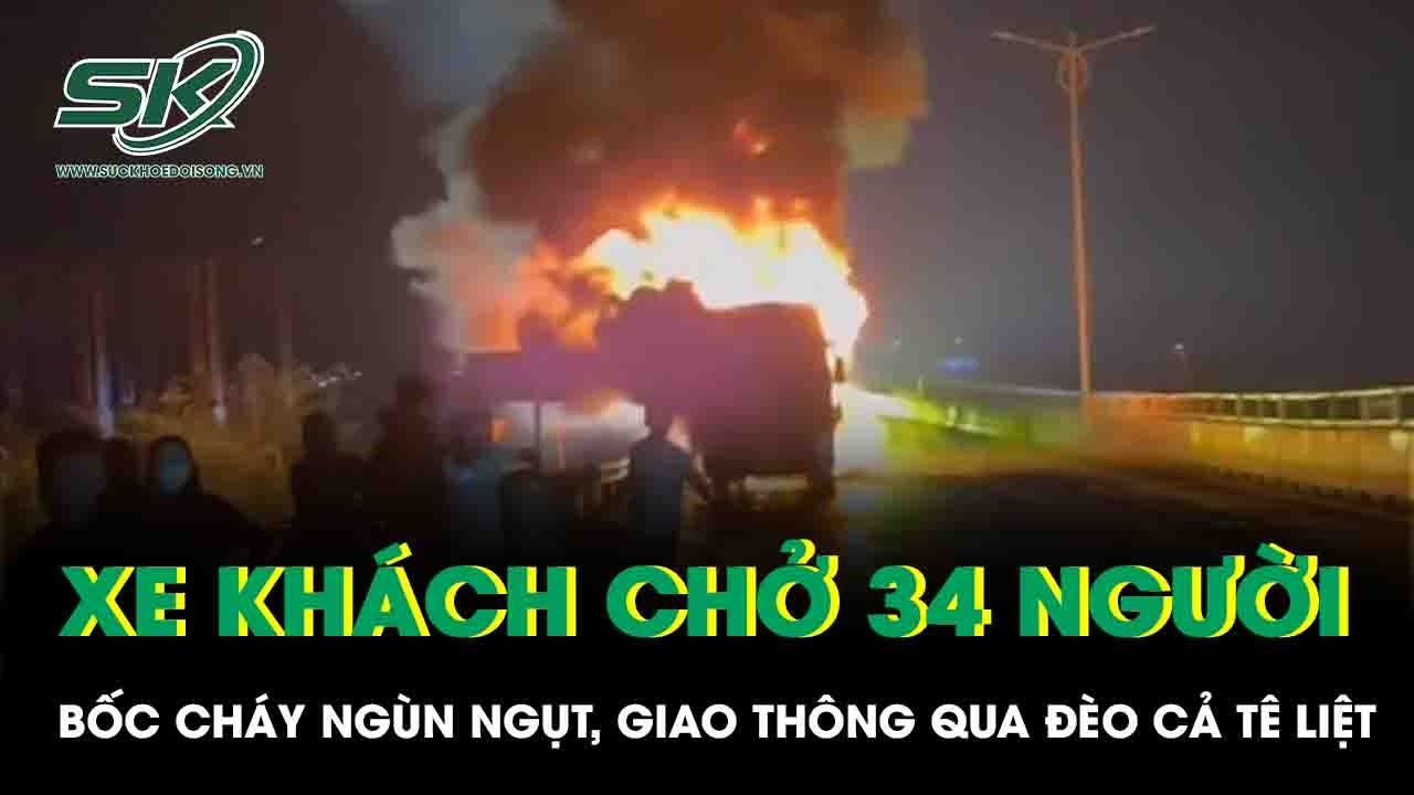 Xe khách chở 34 người bốc cháy ngùn ngụt trong đêm ở Phú Yên, giao thông qua Đèo Cả tê liệt