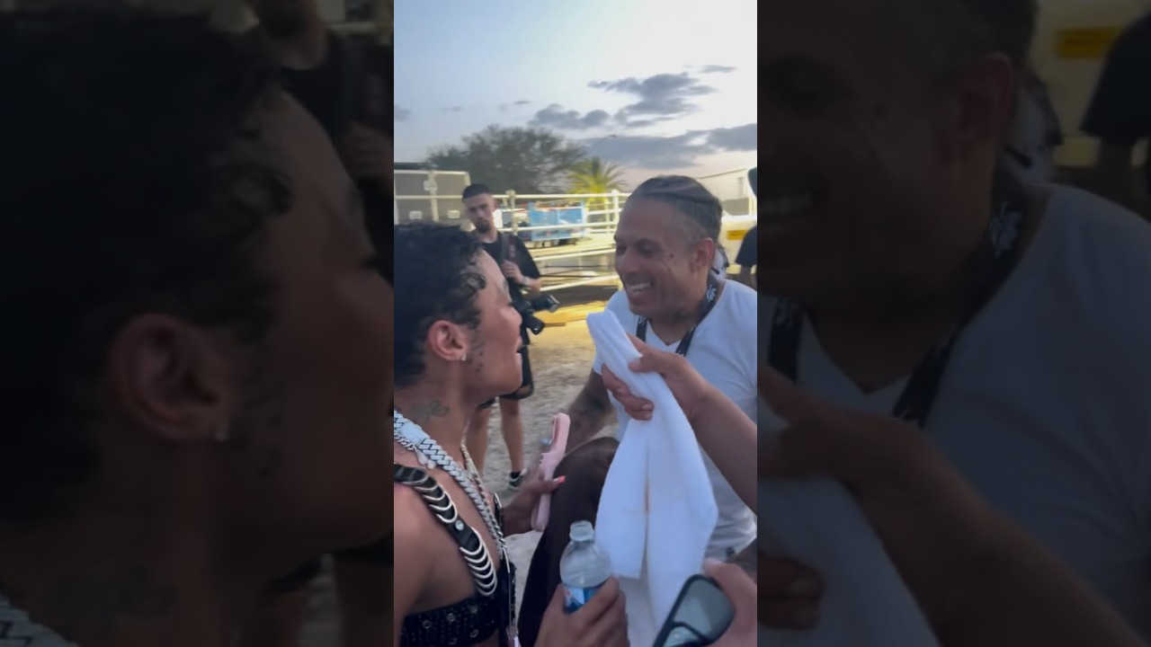 Coi Leray and her dad Benzino share a moment at Rolling Loud Miami '23