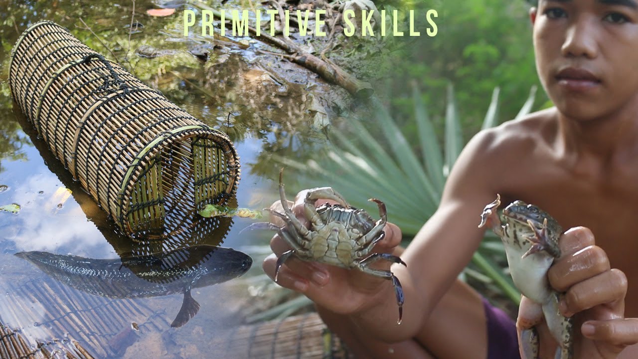 Primitive Skills Making a Fish Trap Box From Bamboo |  Survival Skills |  Primitive Survival Skills