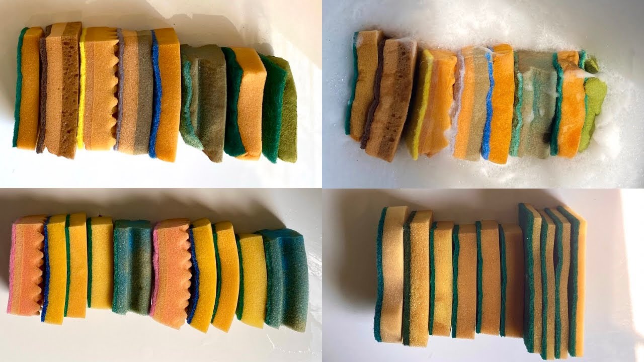 ASMR Bulk bleached kitchen sponge ripping edit compilation - dry soapy damp jelly variety sounds