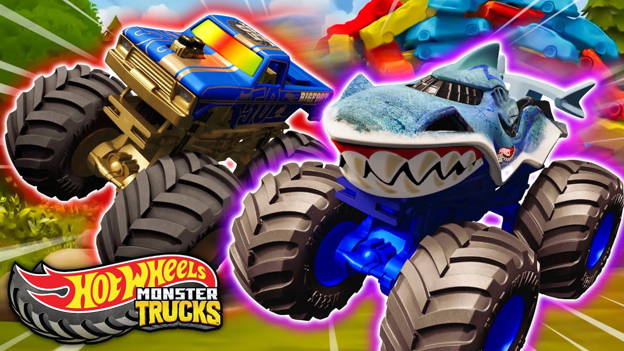 Hot Wheels Monster Trucks Mayhem - Team Sharks vs. Team Dinos! 2 HRS