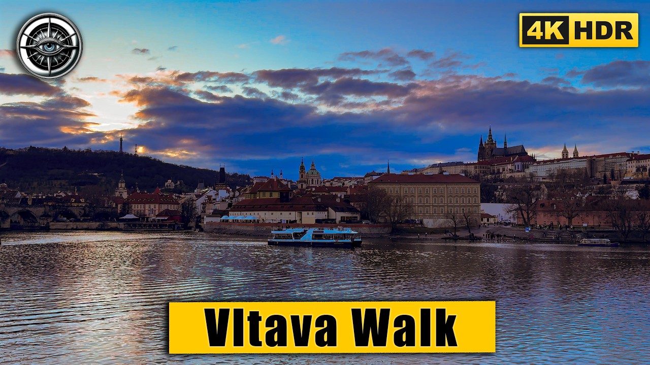 Prague Riverside Walk: Dvořák & Smetana Embankments | 4K HDR ASMR