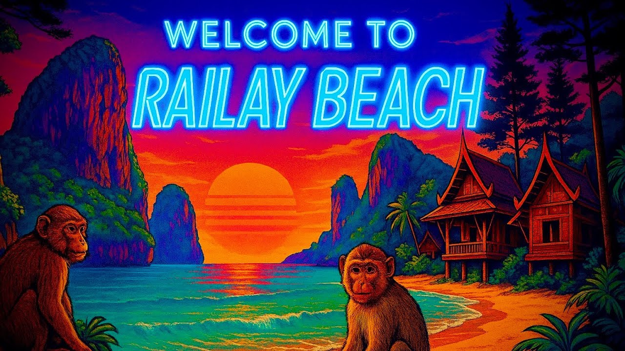 Railay beach. Monkeys, caves and cocks. Thailand. 