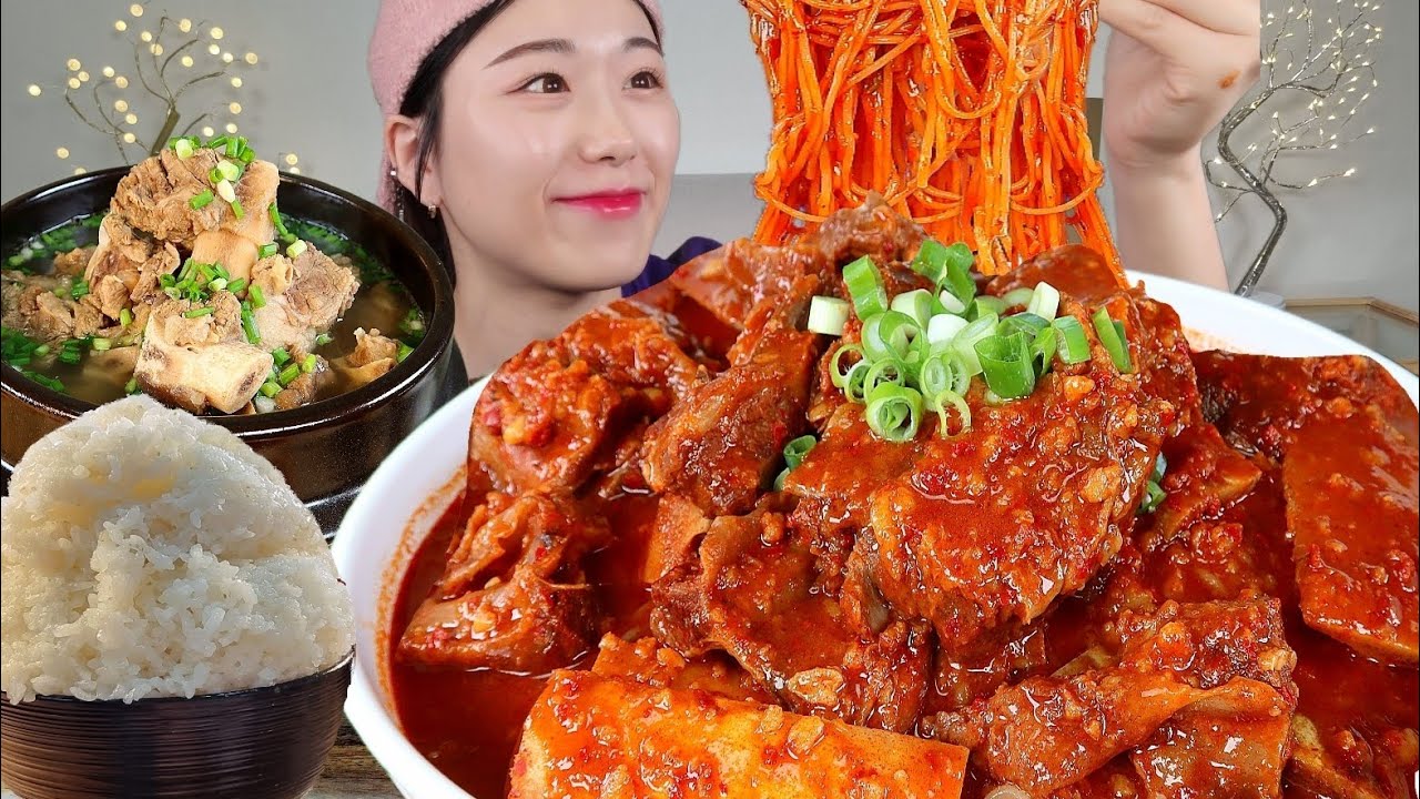 ASMR 부드러운 소갈비찜에 밥 비벼먹을게요 갈비탕 소갈비찜 리얼먹방 :) Braised spicy beef ribs , Short rib soup MUKBANG