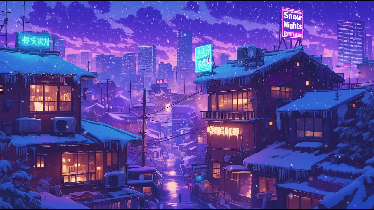 Nostalgic Snow Night Lofi ❄️🪟 Glowing Rooms In A Retro City | Rainy Nights & Lofi Dreams
