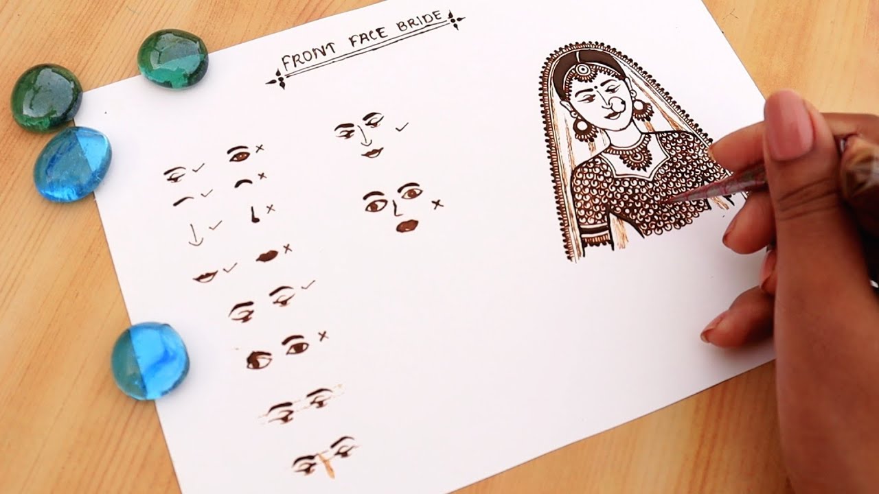 How to draw front face bride with all proportion | Mehndi design me dulhan kaise banaye