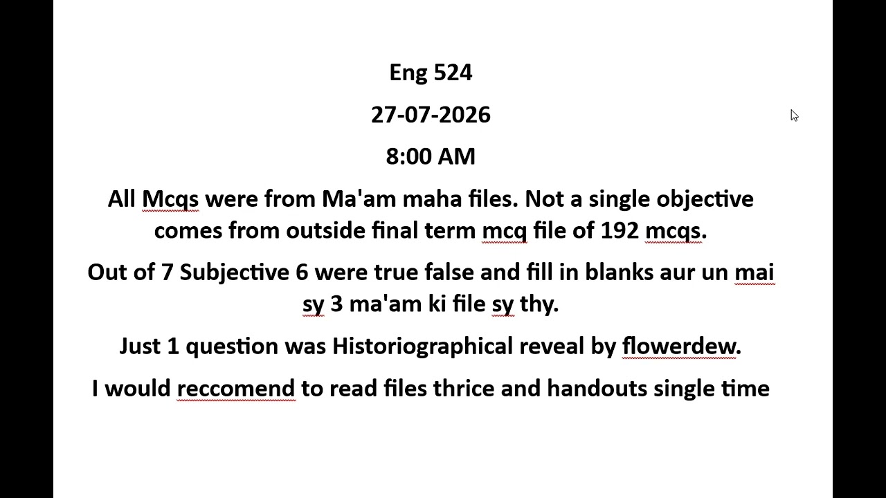 ENG524 Final Term Current Paper 27 July 2026 | VU Spring 2026