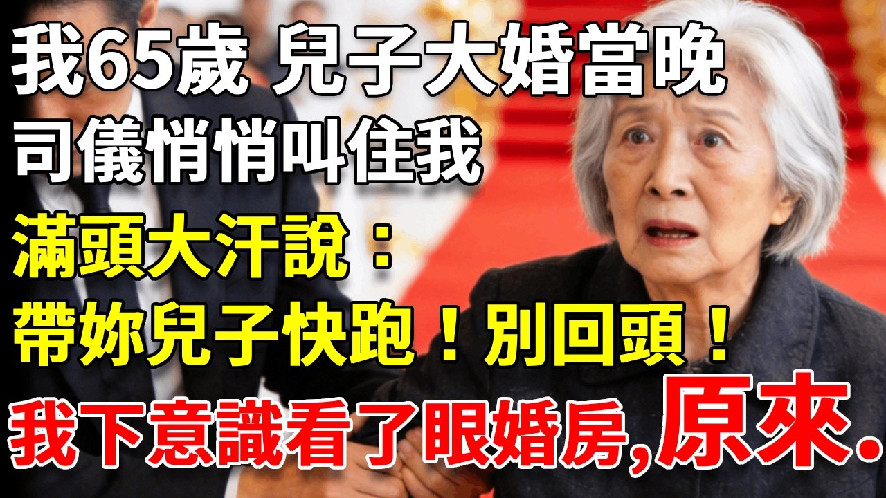 我65歲，兒子大婚當晚，司儀悄悄叫住我，滿頭大汗說：帶妳兒子快跑！別回頭！坐上車後，我下意識看了眼婚房，就這一眼，我全身血都涼了！ #養老#生活經驗#情感故事#晚年哲理