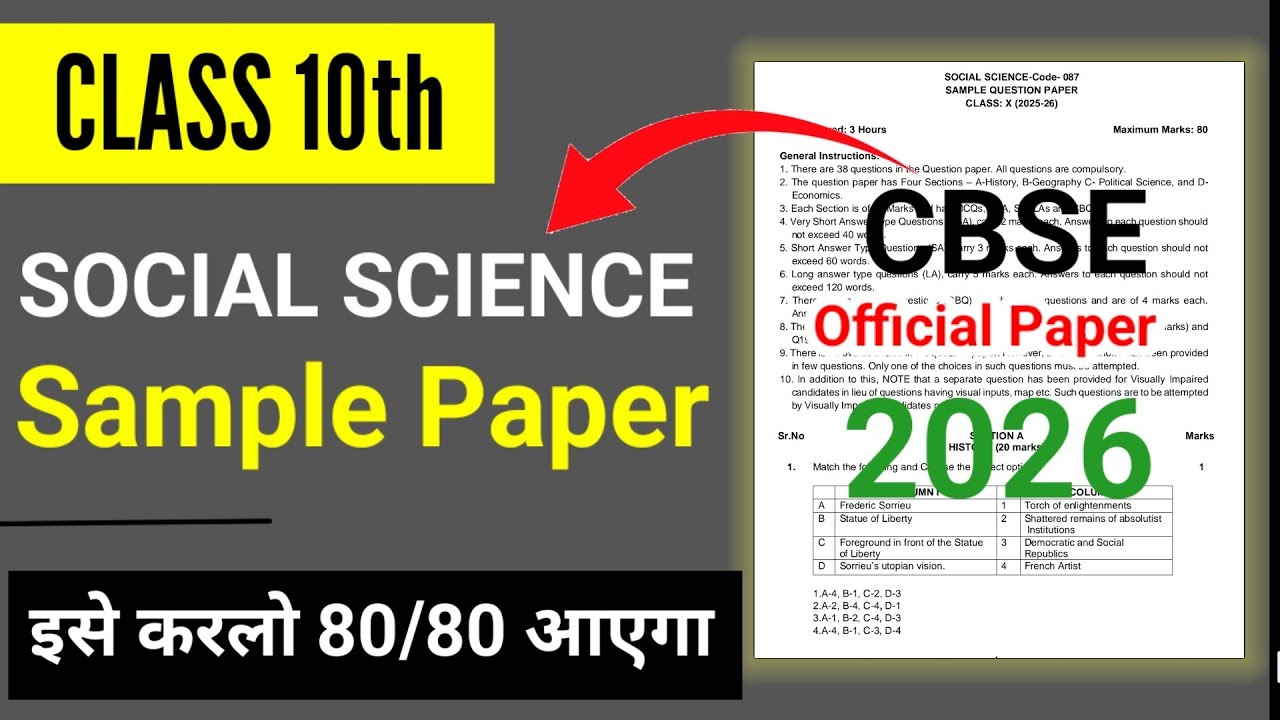 Social science sample Paper 2025-26 | Cbse Class 10 | Social Science Class 10 Question Pattern 2026