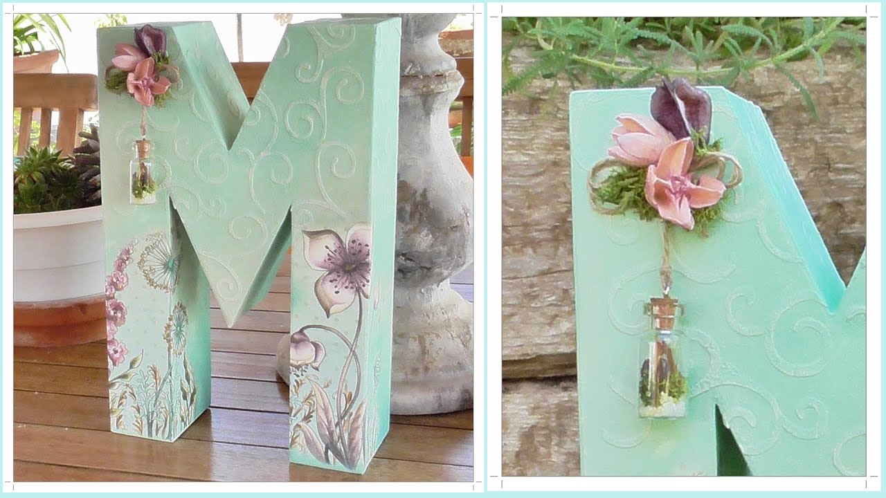 LETRA 3D DE CARTÓN DECORADA CON DECOUPAGE