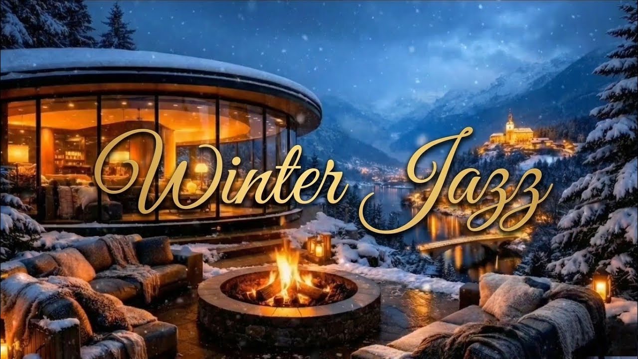 Warm Fire Pit & Snow | Relaxing Jazz Music for Reading