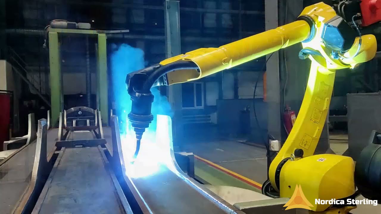Robot for welding locomotive bogie frame beam