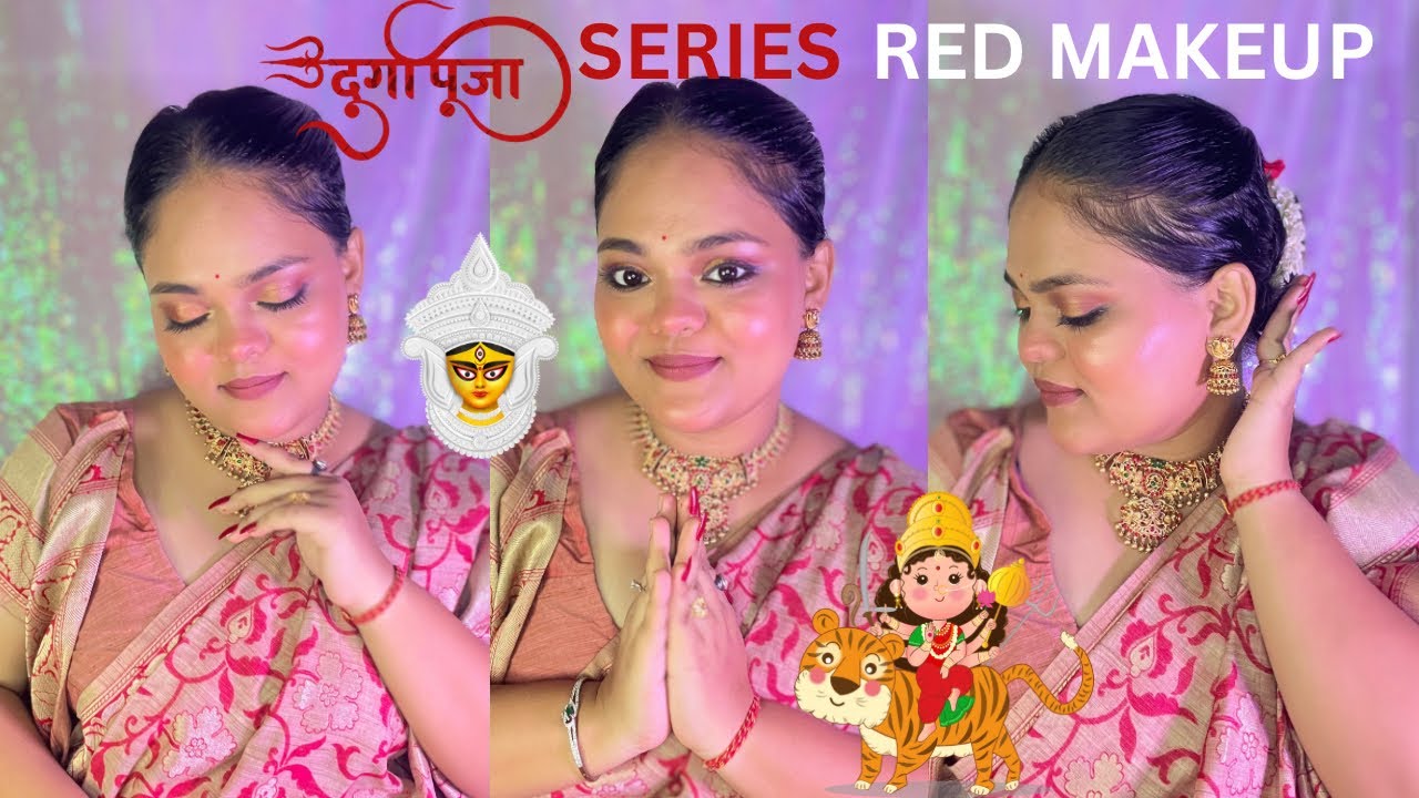 অষ্টমী মেকআপ Day-3❤️#durgapujamakeup #durgapuja2023 #daymakeup #ashtami #pariworld
