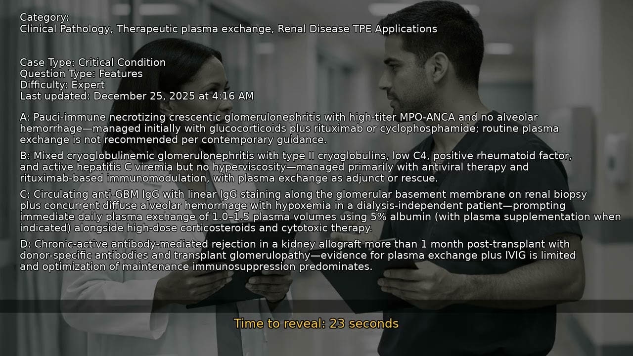 Renal Disease TPE Applications, Therapeutic plasma exchange, Clinical Pathology - Full Vignette with