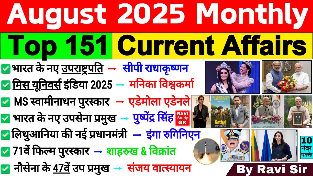 August 2025 Monthly Current Affairs | Current Affairs 2025 Full Month | Current Affairs 2025 August
