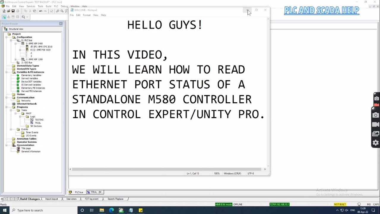 SCHNEIDER CONTROL EXPERT ||HOW TO READ ETHERNET PORT HEALTH STATUS OF A M580 CONTROLLER