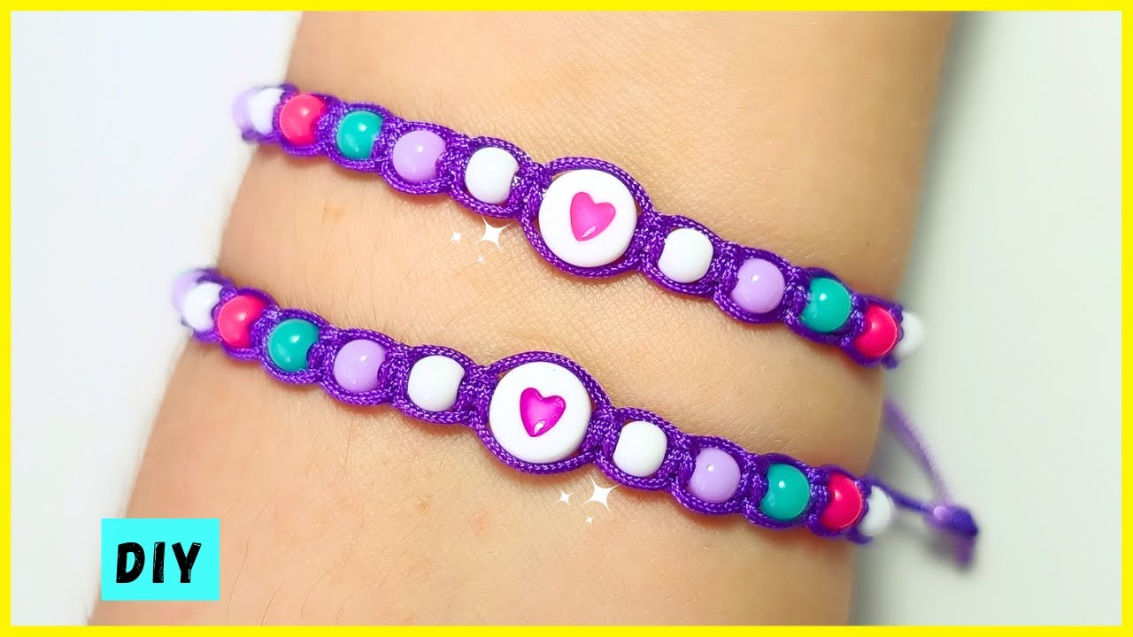 🍉 БРАСЛЕТ с ЦВЕТНЫМИ КАМНЯМИ и СЕРДЦЕМ, сплетенный в стиле МАКРАМЕ 💜 учись шаг за шагом