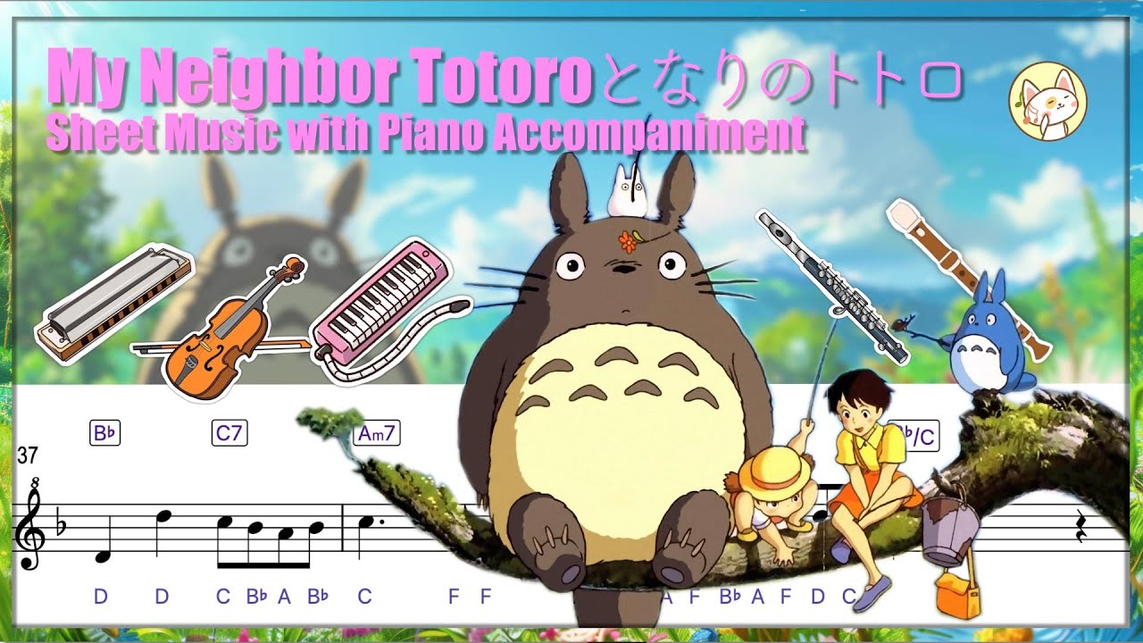 My Neighbour Totoro - Main Theme| Play along With Piano Accompaniment - Sheet music with Easy Notes