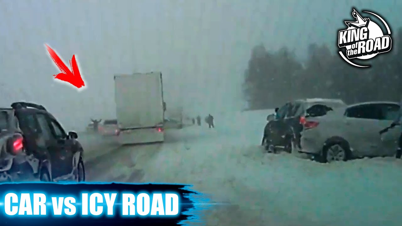 Car ice Sliding crash & spin outs 2021. Icy road. Winter weather.