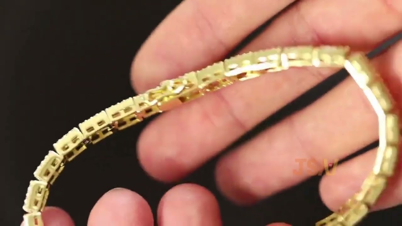 Round Colorless Moissanite Tennis Bracelet, Box Lock Solid 10k/14k/18k Yellow Gold Bracelet.