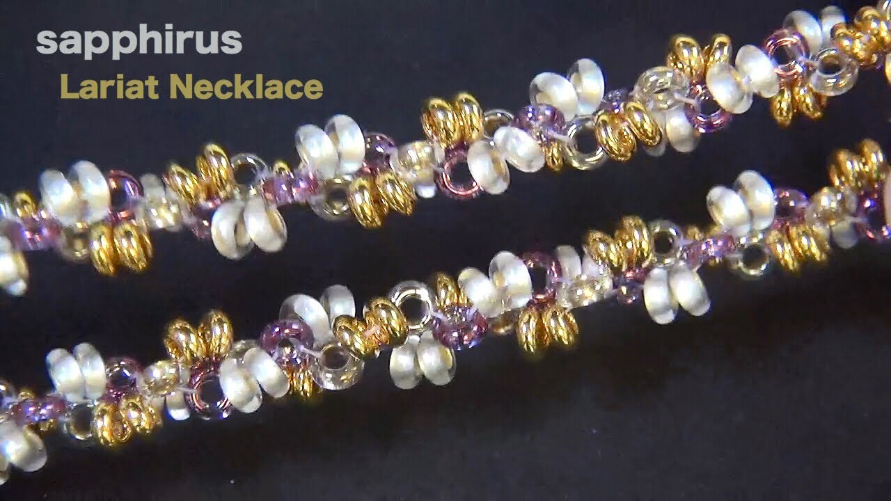 【ビーズステッチ】デミビーズ特大だけで作るラリエット☆作り方　How to make a Necklace using demi round beads 6/0(4mm)