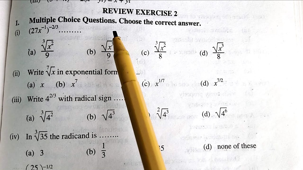 9th class math unit 2 review exercise MCQs, Online Skills Hub