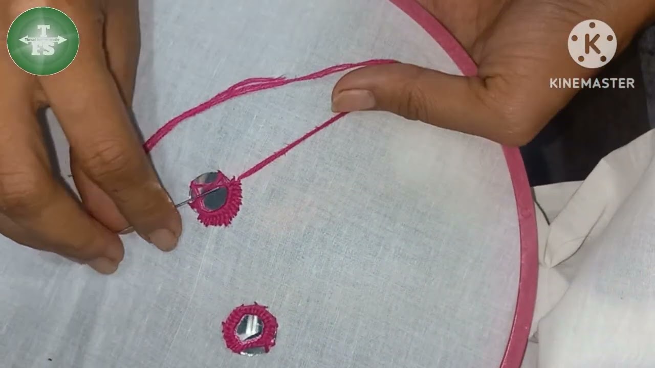 round mirror, Mirror work, Circle Mirror, Circle Mirror stitch, કાચ ભરવાની રીત, ગોળ કાચ કેમ ભરાય