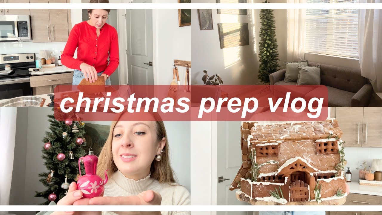 cozy christmas prep vlog | baking a gingerbread house & putting up the tree