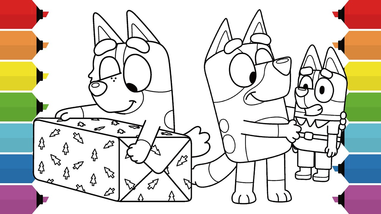 Bluey and Friends Christmas Gift Coloring Book Pages | Bluey Bartlebee Socks