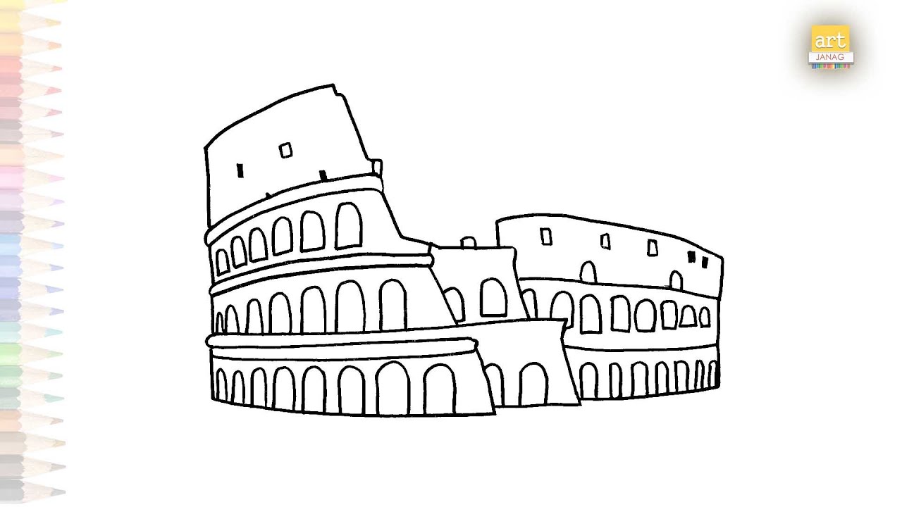 Rome Colosseum drawing easy | Art tutorials | How to draw Colosseum  | #artjanag