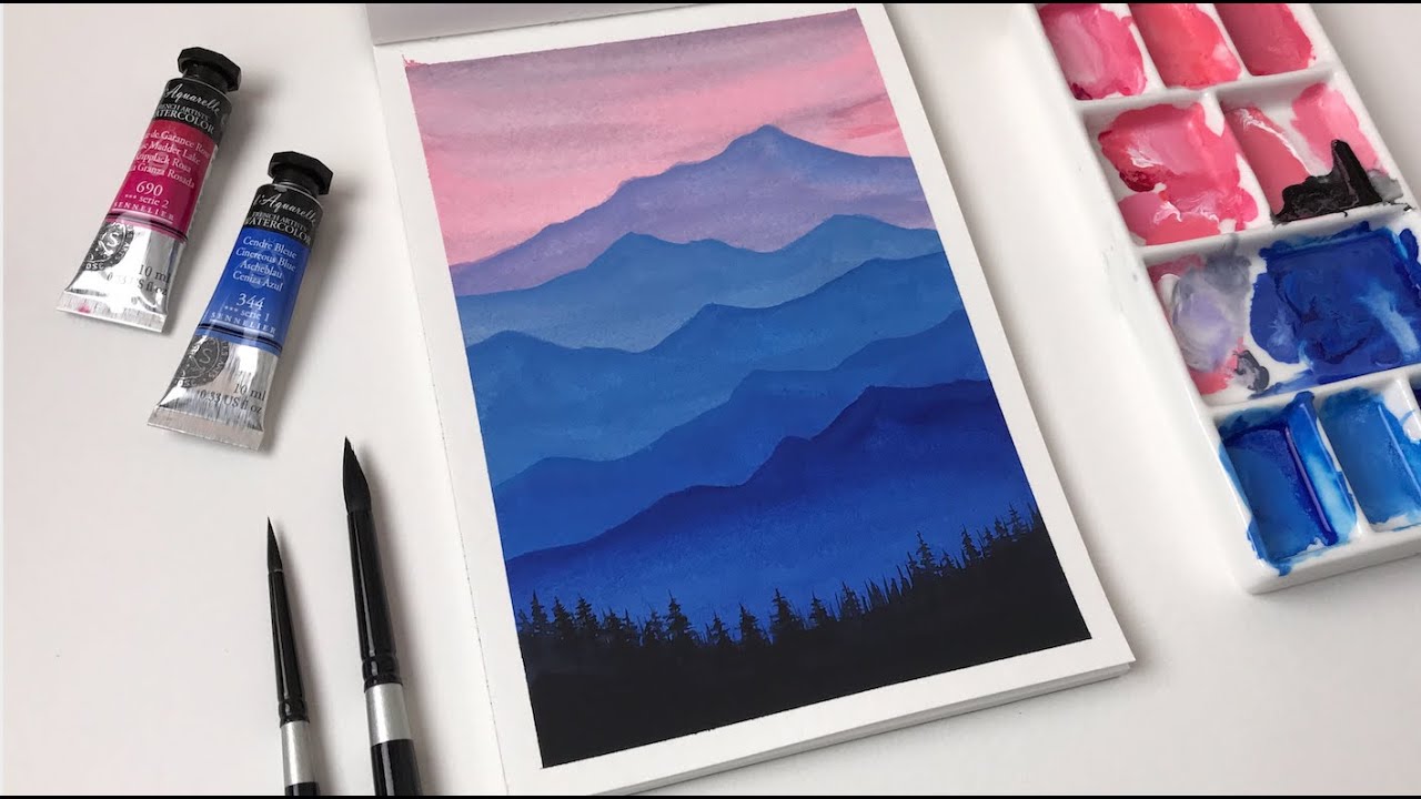 water coloring painting tutorial | landscape mountains | easy watercolor tutorial for beginners #6