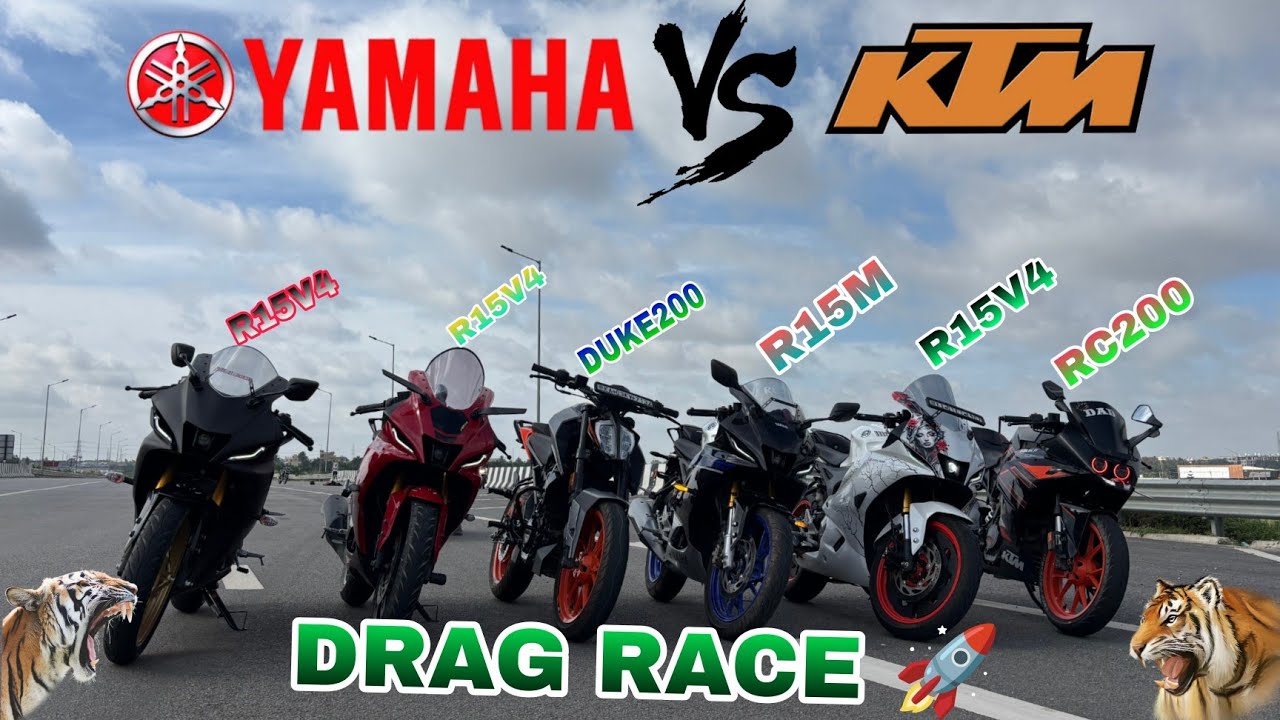 Yamaha vs KTM Drag race 🚀 RC200/R15M/Duke200/R15V4 