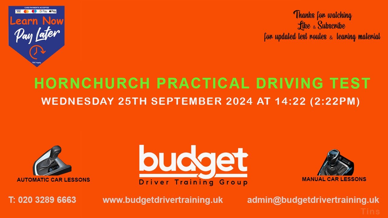 HORNCHURCH PRACTICAL DRIVING REAL TEST ROUTE, SEPTEMBER 25TH 2024 AT 14:22 (2:22pm)