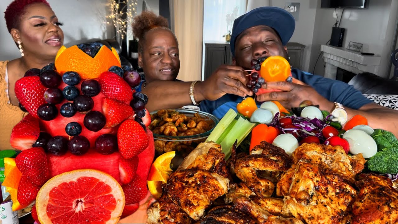 I CANNOT believe my HUSBAND did THIS!! || WATERMELON FRUIT CAKE || SHRIMP - CHICKEN SALAD- MUKBANG!