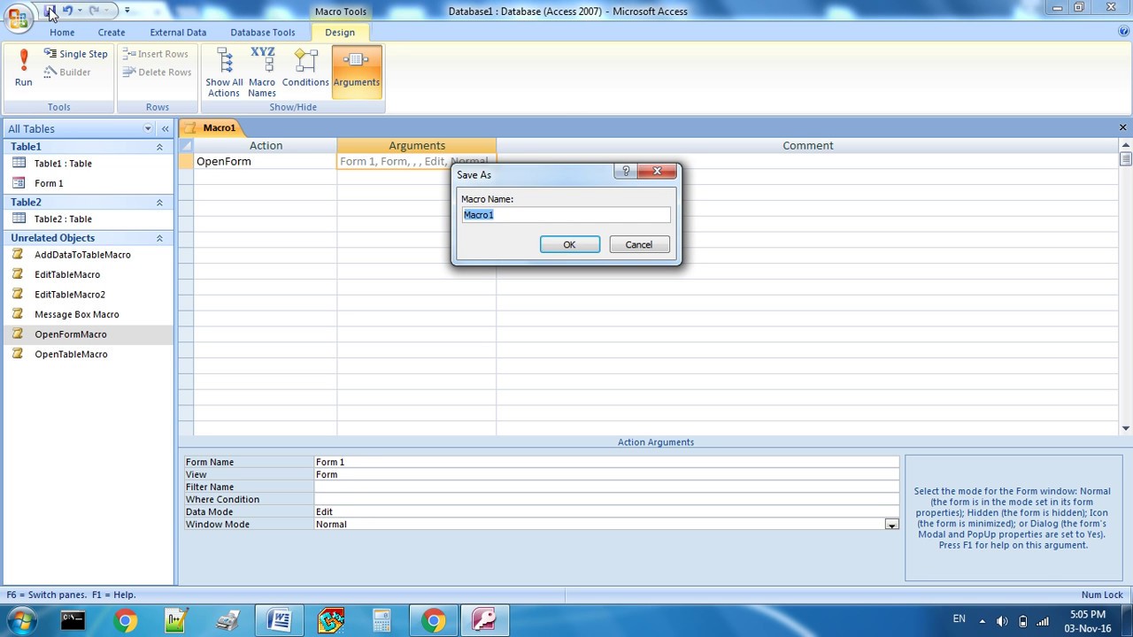Open Form Macro in Microsoft Access