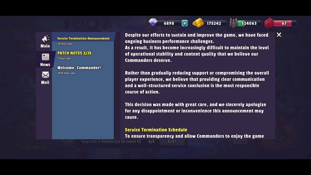 Guns UP! Mobile Service Termination 