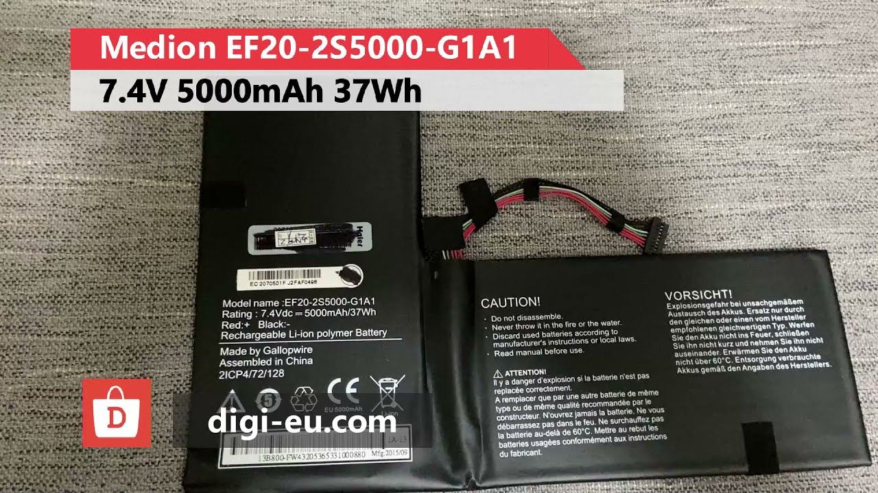 Medion EF20-2S5000-G1A1 EF20-2S5000-G1L1 Batterie PC Portable Originale 7.4V 5000mAh 37Wh