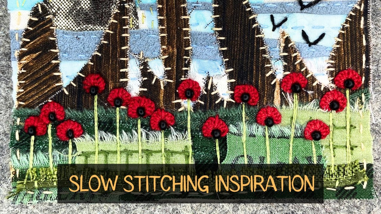 Slow Stitching Scrap Fabric Landscape Art - Fabric Collage With Simple Hand Embroidery Stitches
