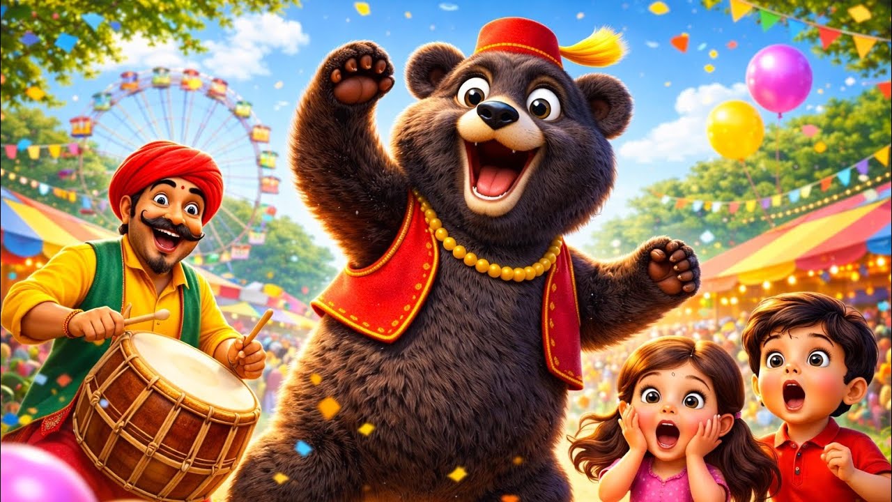 🎪गांव के मेले में कालू मदारी और नाचता भालू | बच्चों का सुपर शो 🎪🐻 | Cute Bear Dance Hindi Rhymes 🎶