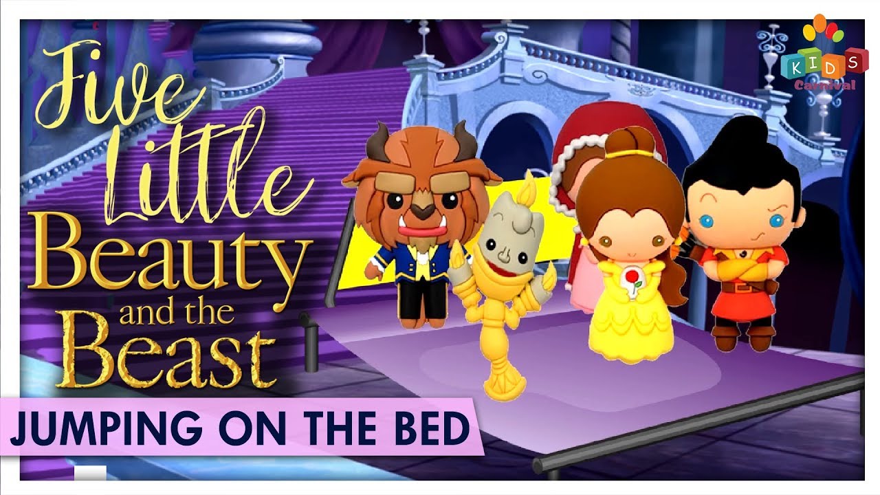 Beauty & The Beast Jumping On The Bed - Learn Five Little Babies Jumping On The Bed Nursery Rhymes