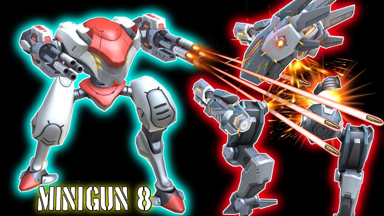 New weapon MINIGUN 8 , Mech Arena funny video