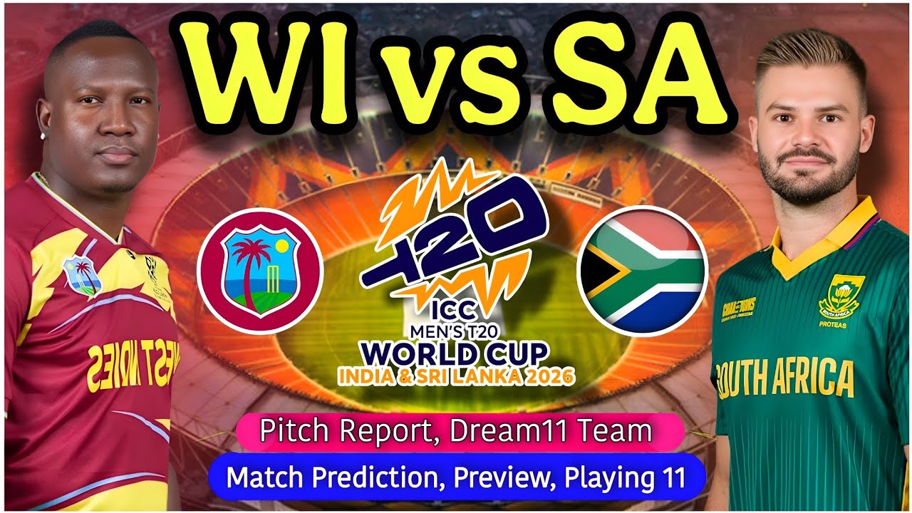 WI vs SA ICC T20 WC 2026 Match Prediction - West Indies vs South Africa Match Prediction | Live