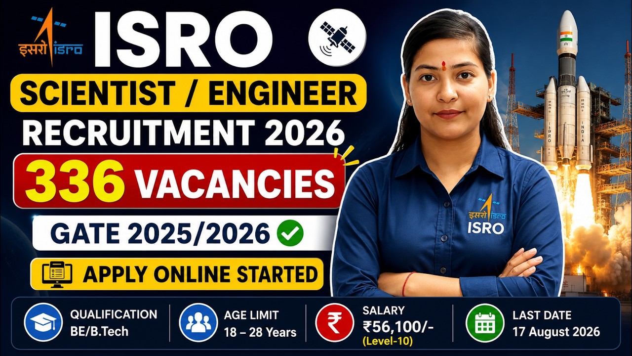 ISRO Scientist / Engineer Recruitment 2026 | 336 Vacancies | GATE 2025/2026 | Apply Online Started
