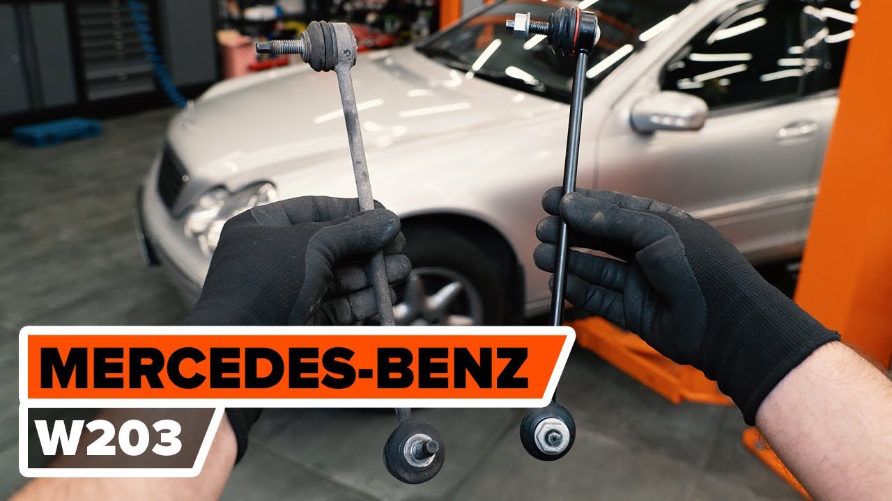 How to change front anti roll bar link on MERCEDES-BENZ W203 C-Class [TUTORIAL AUTODOC]