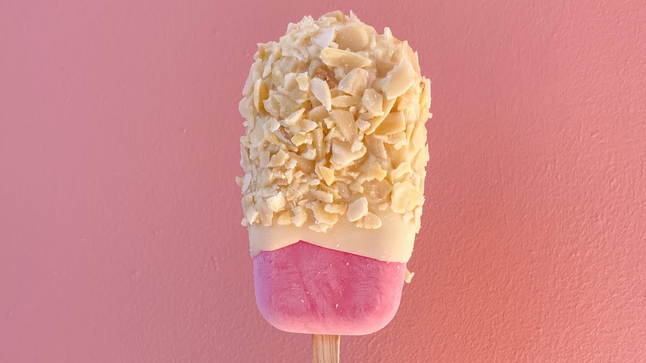 Homemade Raspberry Ice Cream Bars With White Chocolate And Almonds